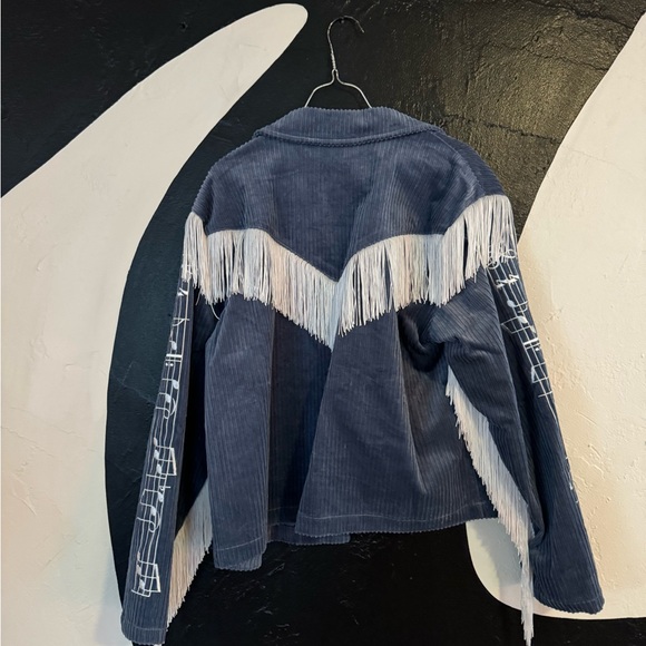 Fashion Brand Company Blue Corduroy Jacket with White Fringe - Picture 5 of 8